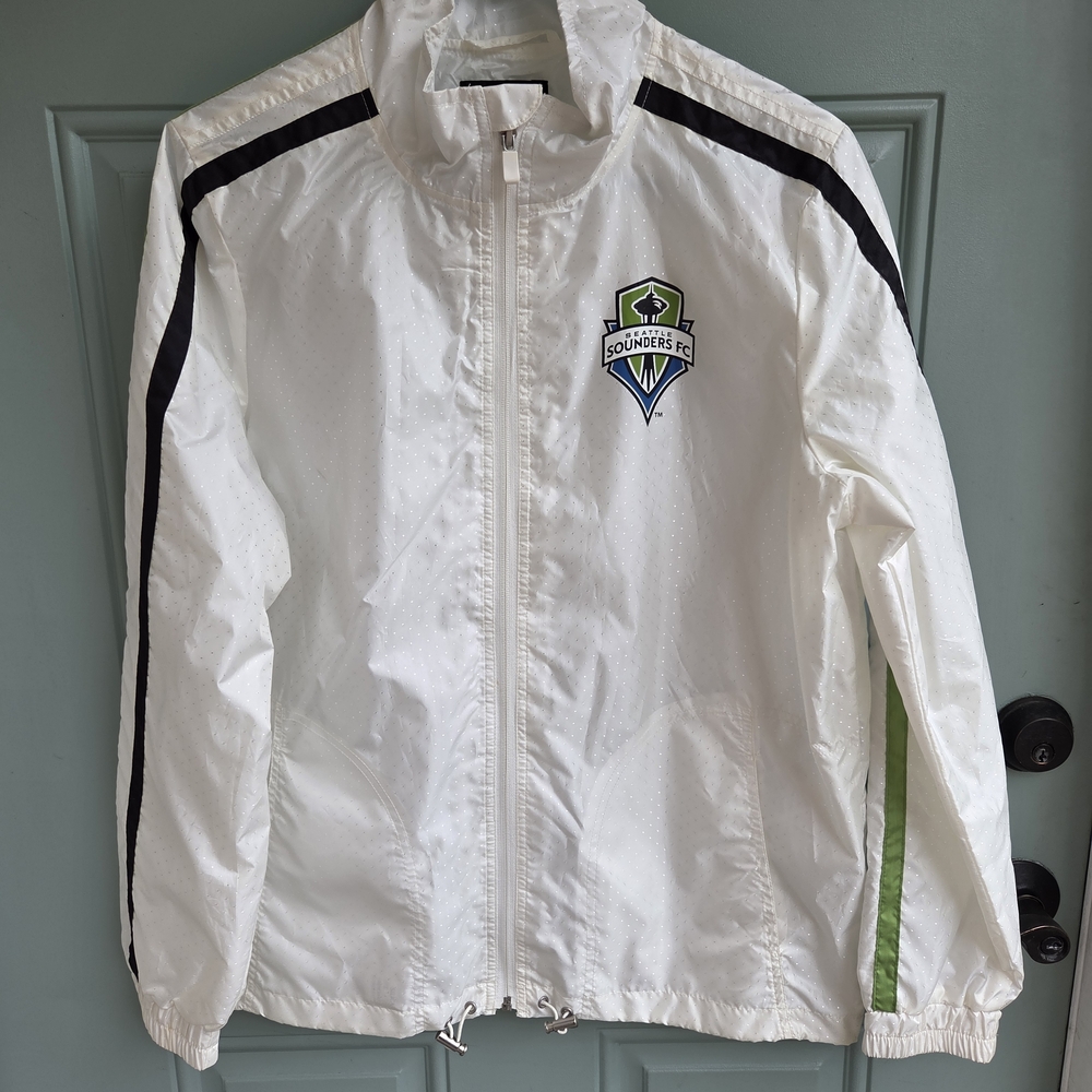 Women's White and Green Raincoat